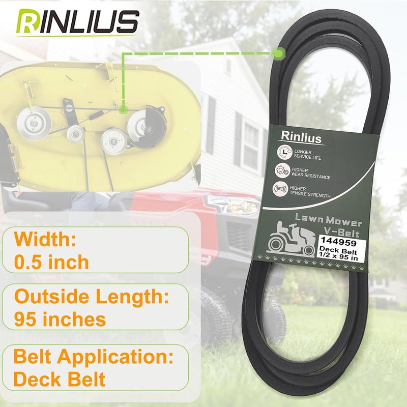 Rinlius 144959 Deck Belt (1/2" x 95") fits Craftsman LT1000 LT2000 LT3000 DYT4000 42 inch Deck Riding Mower, Husqvarna Poulan AYP Lawn Mower Replaces OEM 138255 532144959 532138255 - Image 4